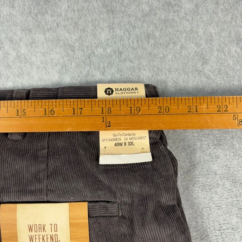 Haggar Corduroy Pants Mens 40x32 Monument Solid NWT Classic Fit Comfort Waist